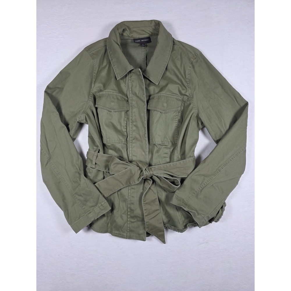 Lane Bryant Utility Jacket Belted Peplum Women's 16 Army Green Military Cargo